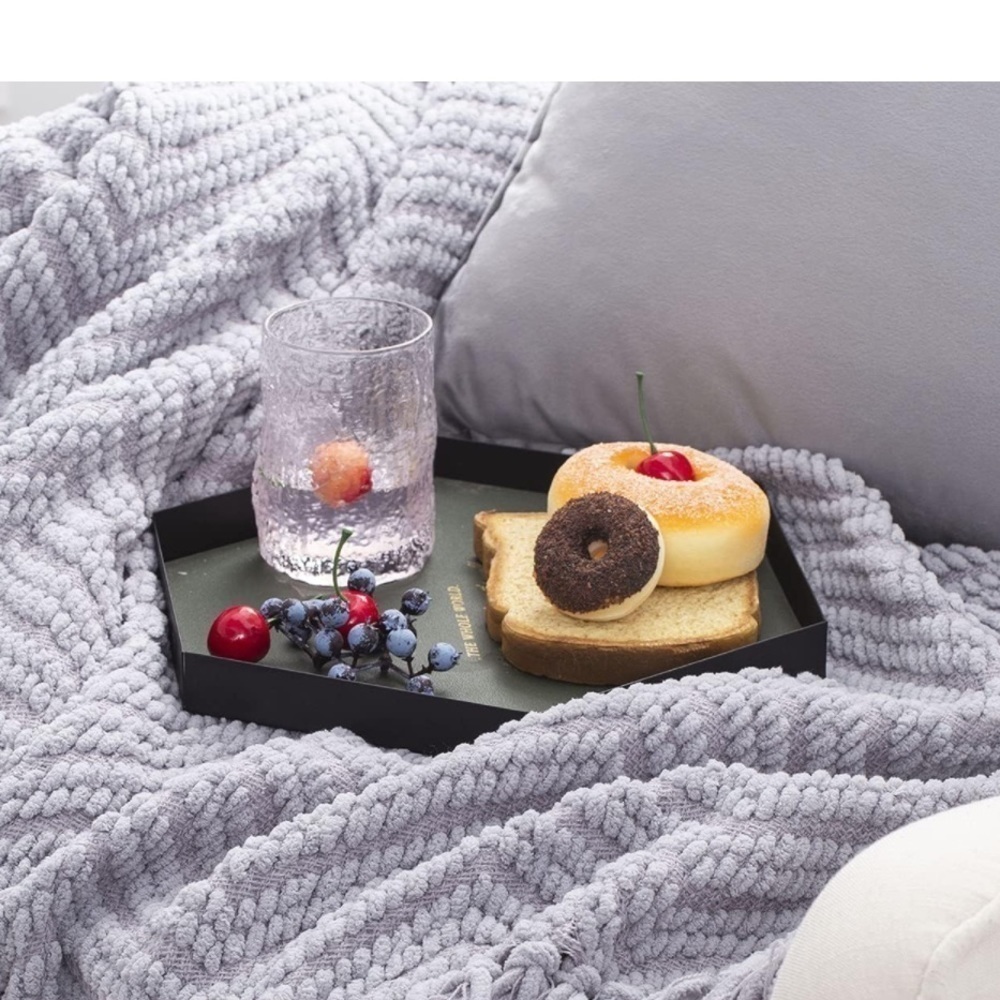 West Elm Light Grey Tassel Chevron Luxury Soft Cozy Blanket for Bedroom/Dorm - Picture 3 of 16